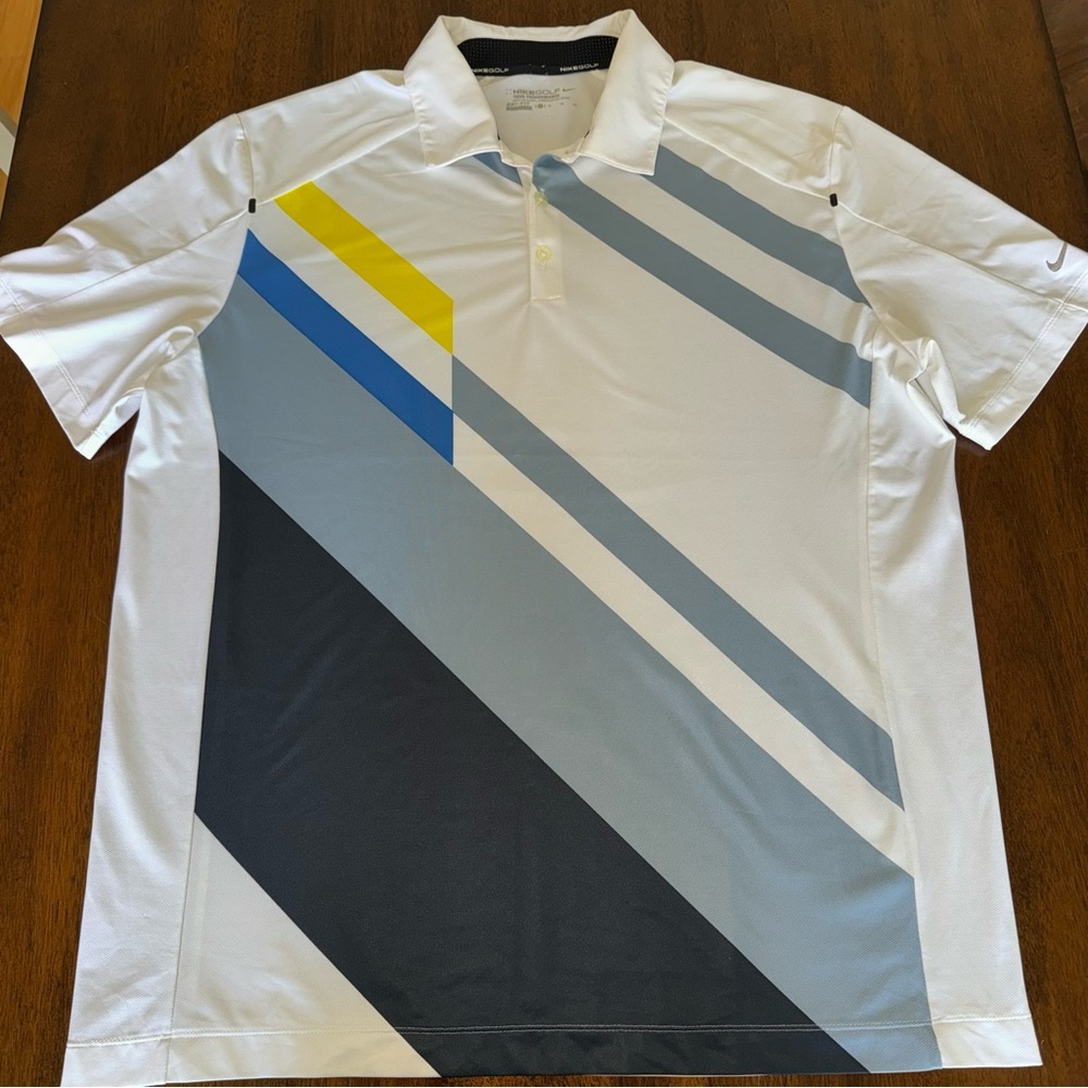 Nike Golf Tour Performance Dri-FIT Polo Shirt Geometric Pattern White Size XL